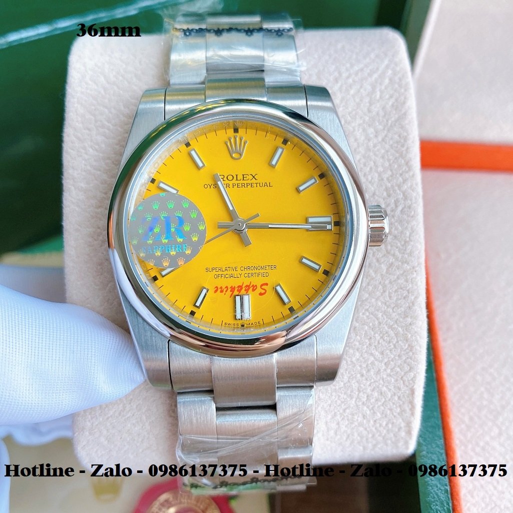 Đồng Hồ Rolex Nữ Automatic Dây Bạc Mặt Vàng 36mm