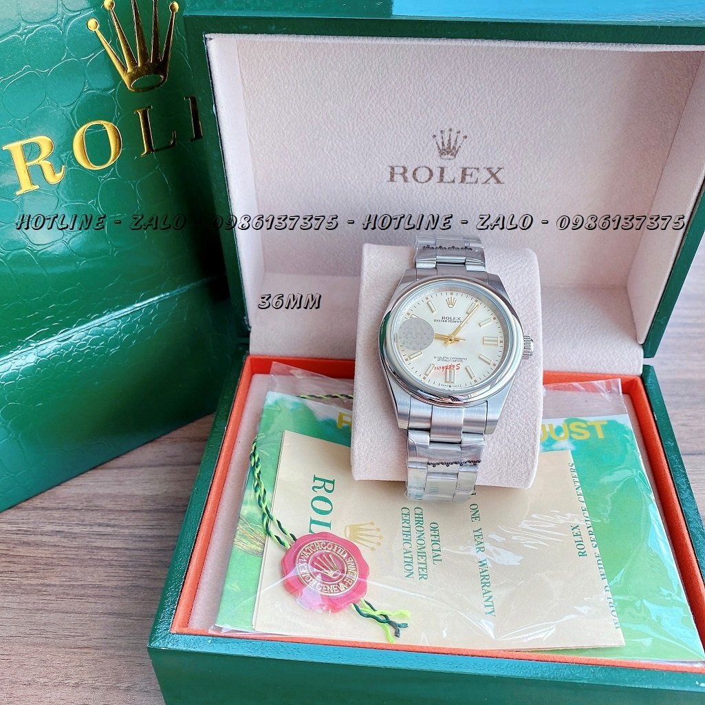 Đồng Hồ Rolex Nữ Automatic Dây Bạc Mặt Ngà 36mm