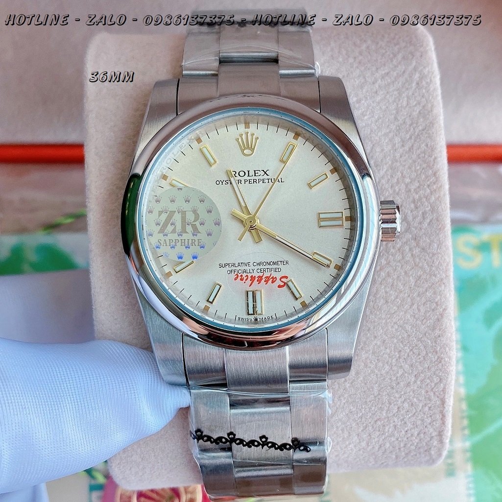 Đồng Hồ Rolex Nữ Automatic Dây Bạc Mặt Ngà 36mm
