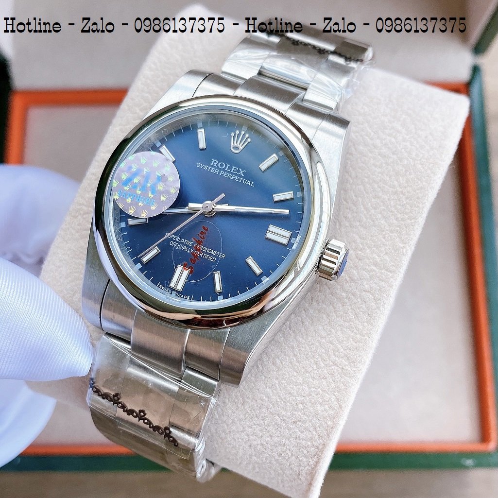 Đồng Hồ Rolex Nữ Automatic Dây Bạc Mặt Xanh Dương 36mm