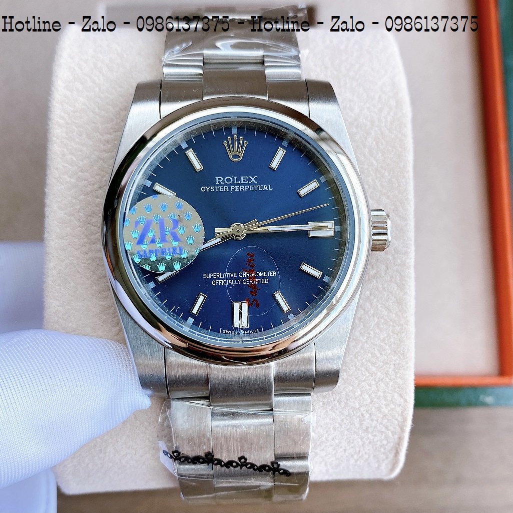 Đồng Hồ Rolex Nữ Automatic Dây Bạc Mặt Xanh Dương 36mm