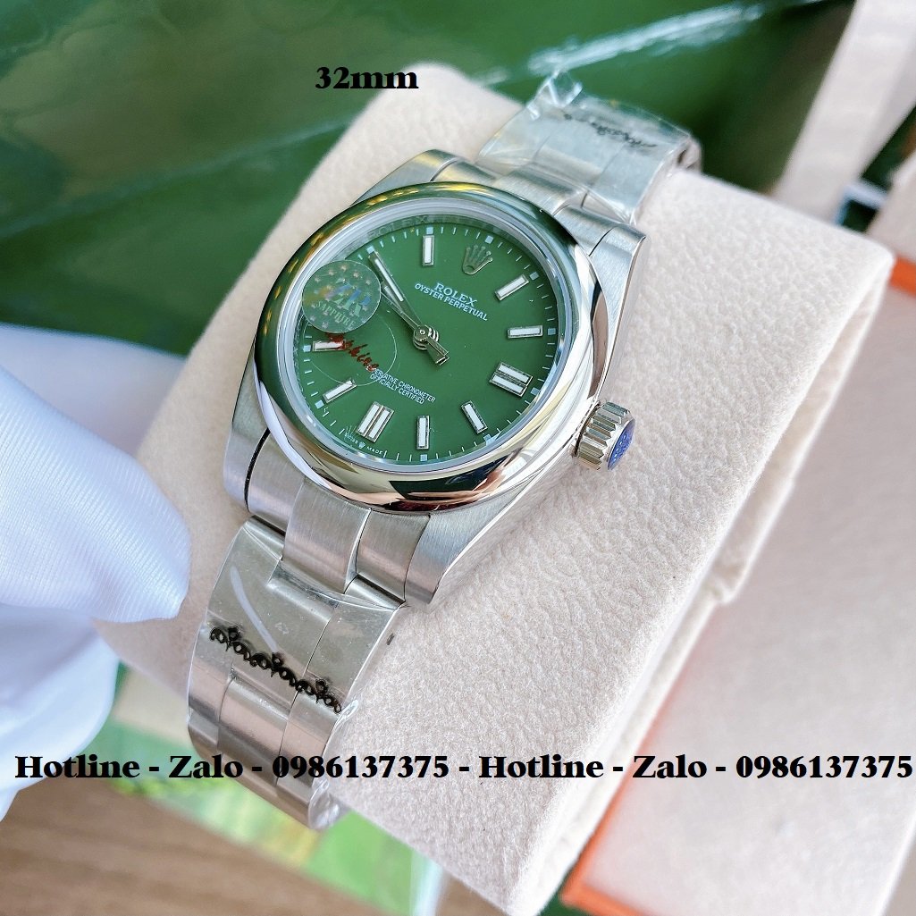 Đồng Hồ Rolex Nữ Automatic Dây Bạc Mặt Xanh Lá 32mm