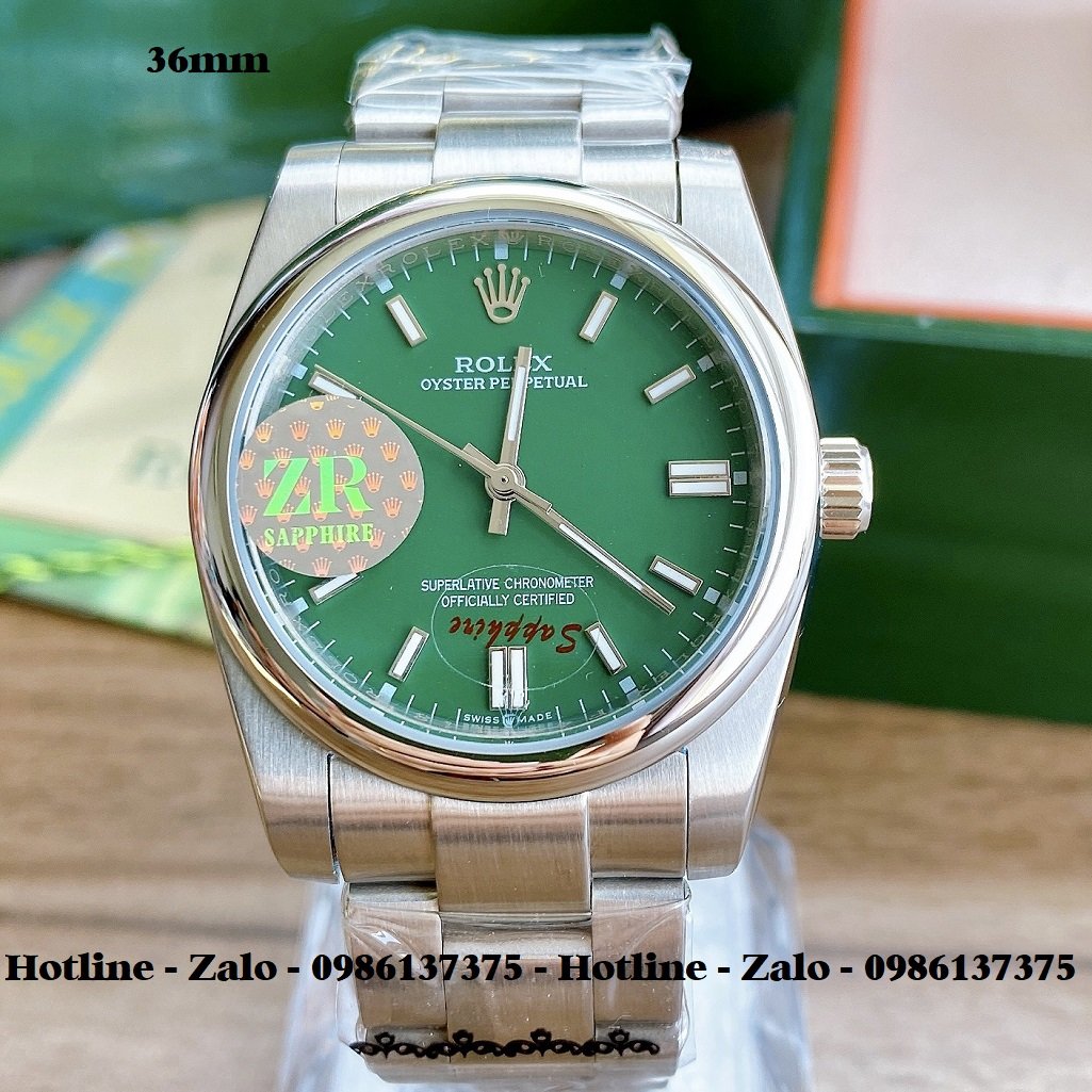 Đồng Hồ Rolex Nữ Automatic Dây Bạc Mặt Xanh Lá 36mm