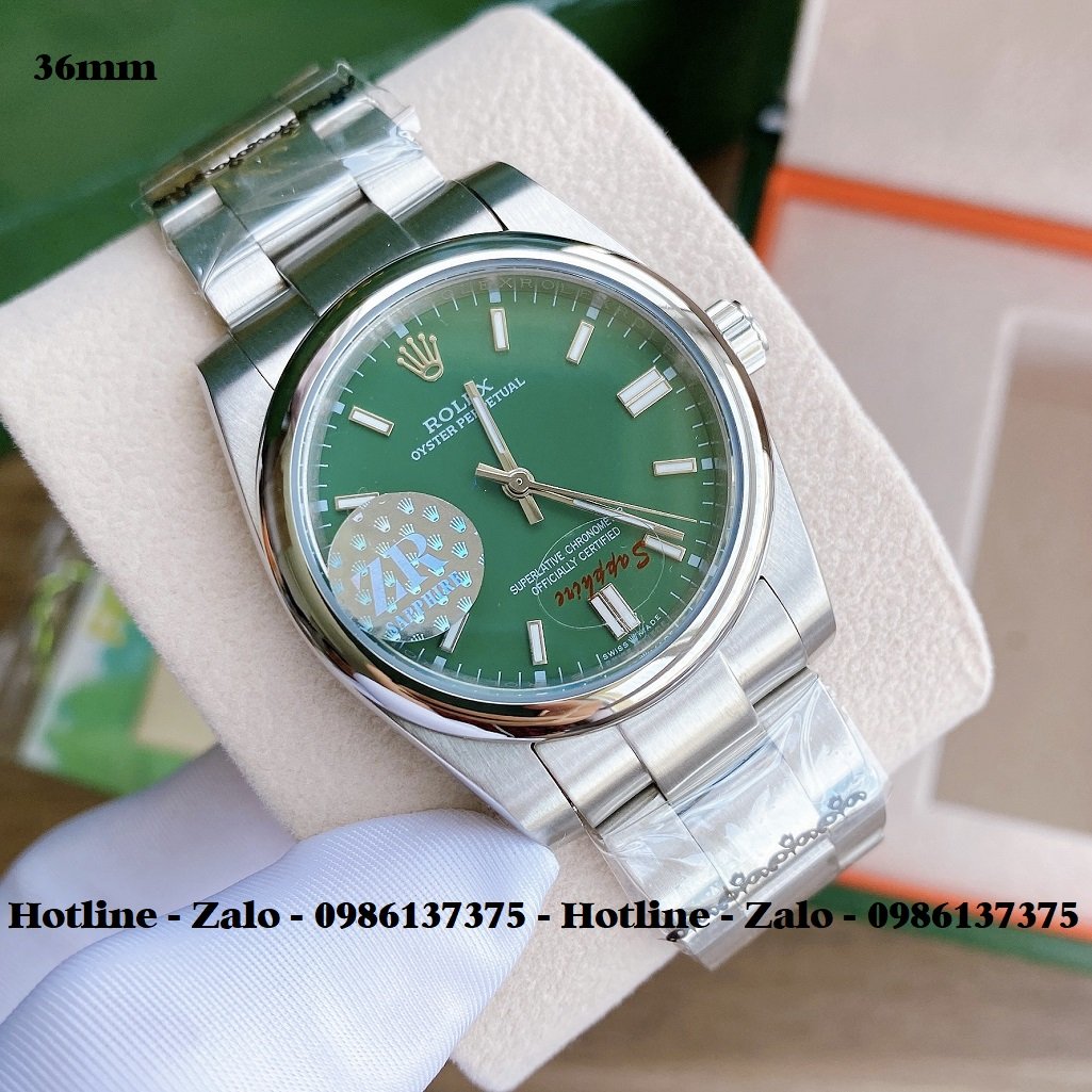 Đồng Hồ Rolex Nữ Automatic Dây Bạc Mặt Xanh Lá 36mm