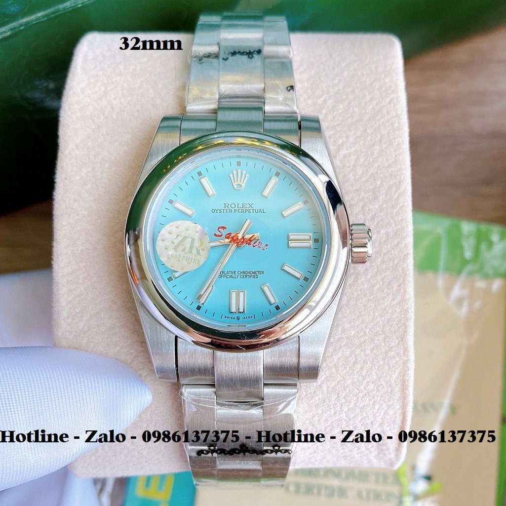 Đồng Hồ Rolex Nữ Automatic Dây Bạc Mặt Xanh Ngọc 32mm