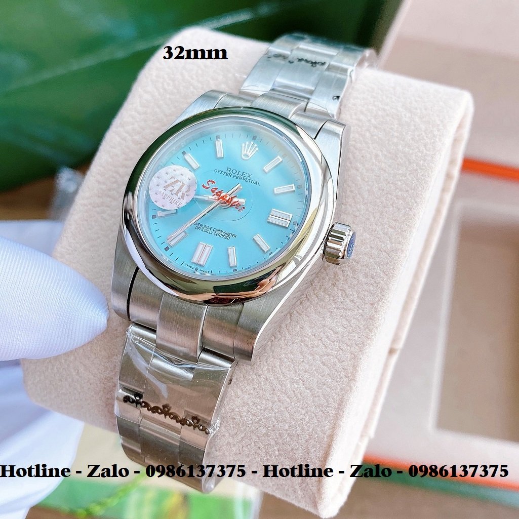 Đồng Hồ Rolex Nữ Automatic Dây Bạc Mặt Xanh Ngọc 32mm