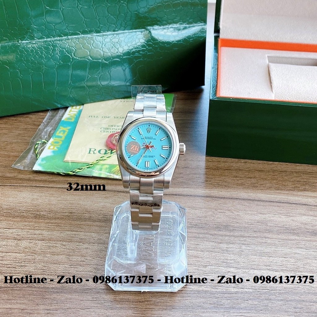 Đồng Hồ Rolex Nữ Automatic Dây Bạc Mặt Xanh Ngọc 32mm