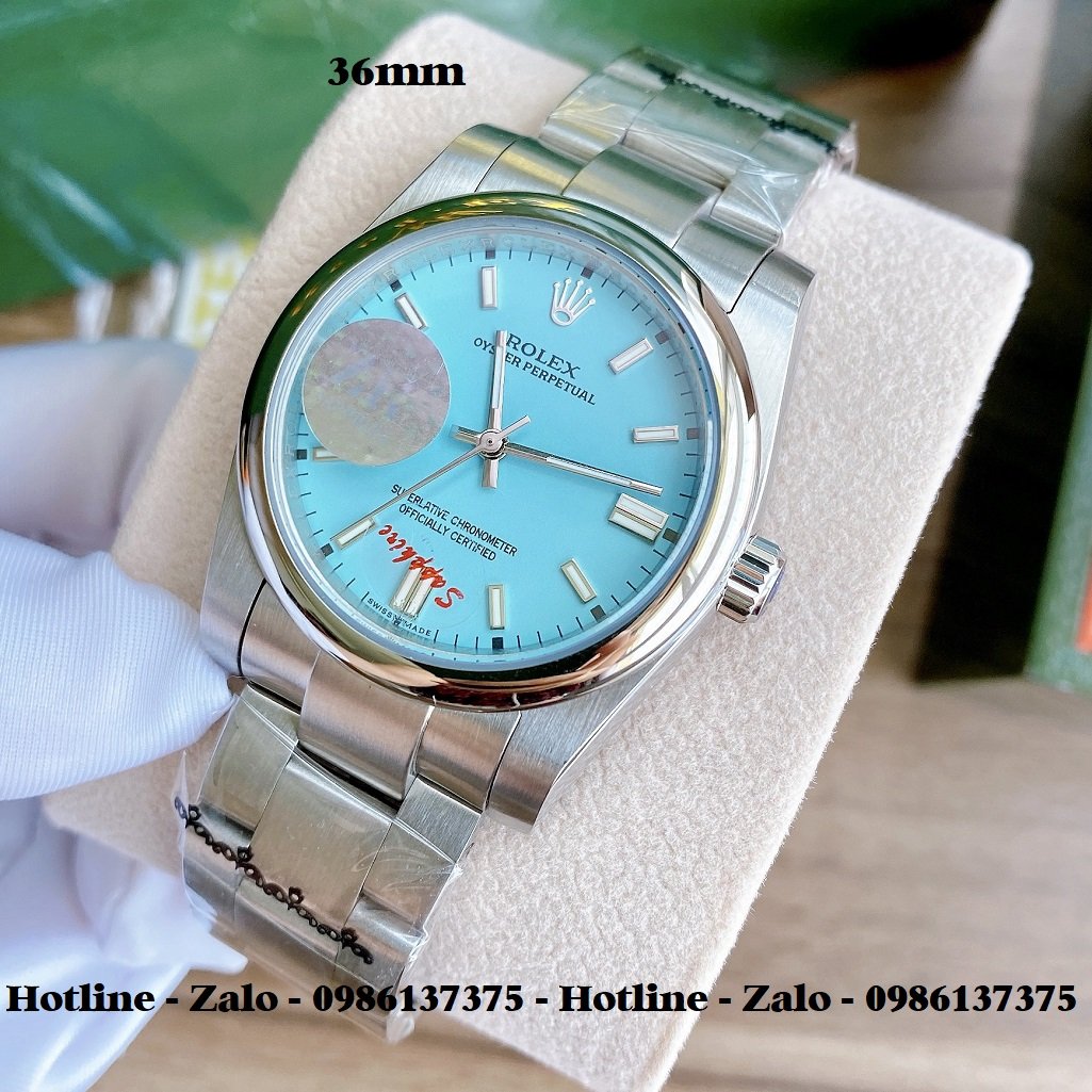 Đồng Hồ Rolex Nữ Automatic Dây Bạc Mặt Xanh Ngọc 36mm