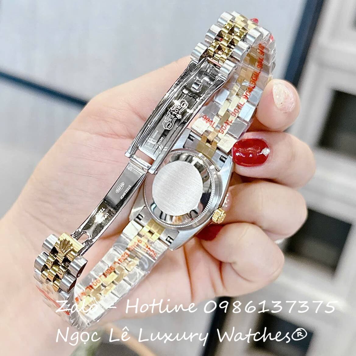 Đồng Hồ Nữ RoLex Datejust Dây Demi Vàng Mặt Viền Đá Máy Pin Size 31mm - Số La Mã