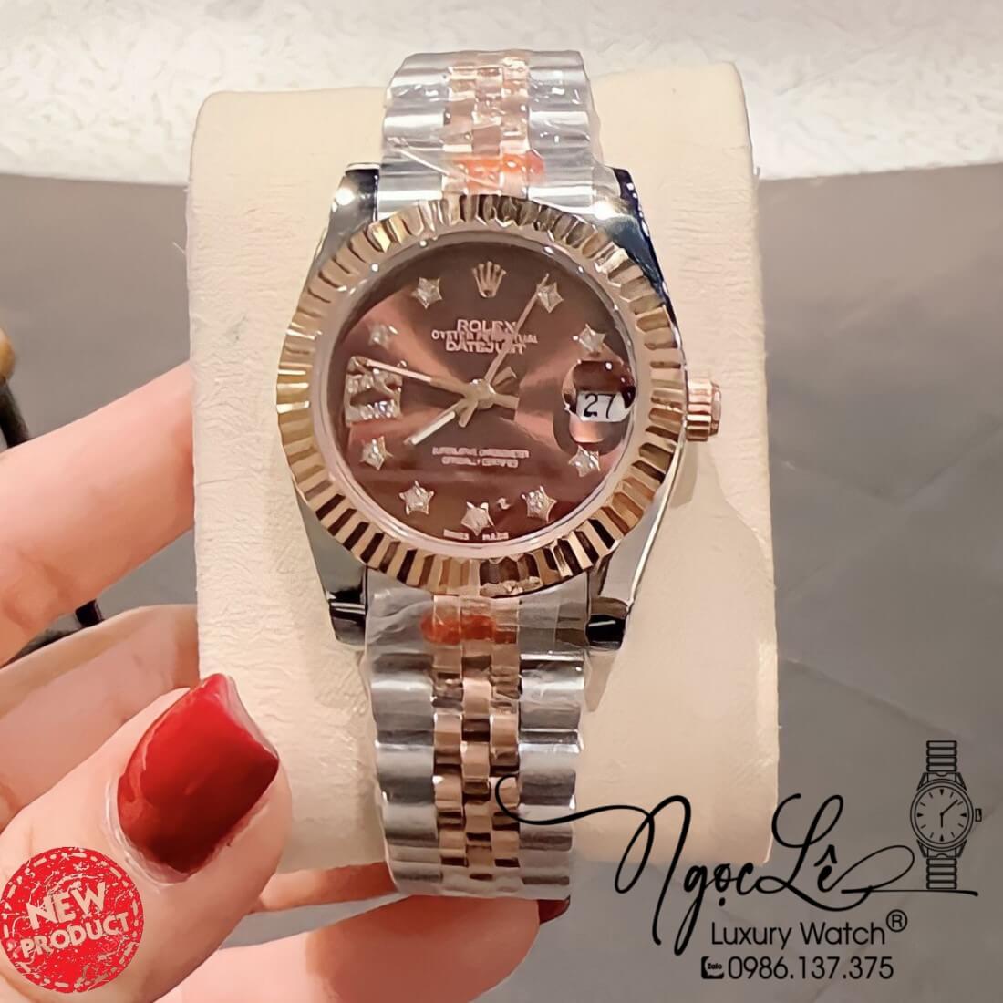 Đồng Hồ Nữ Rolex Datejust Máy Pin Niềng Khía 31mm Màu Demi Rose Mặt Nâu