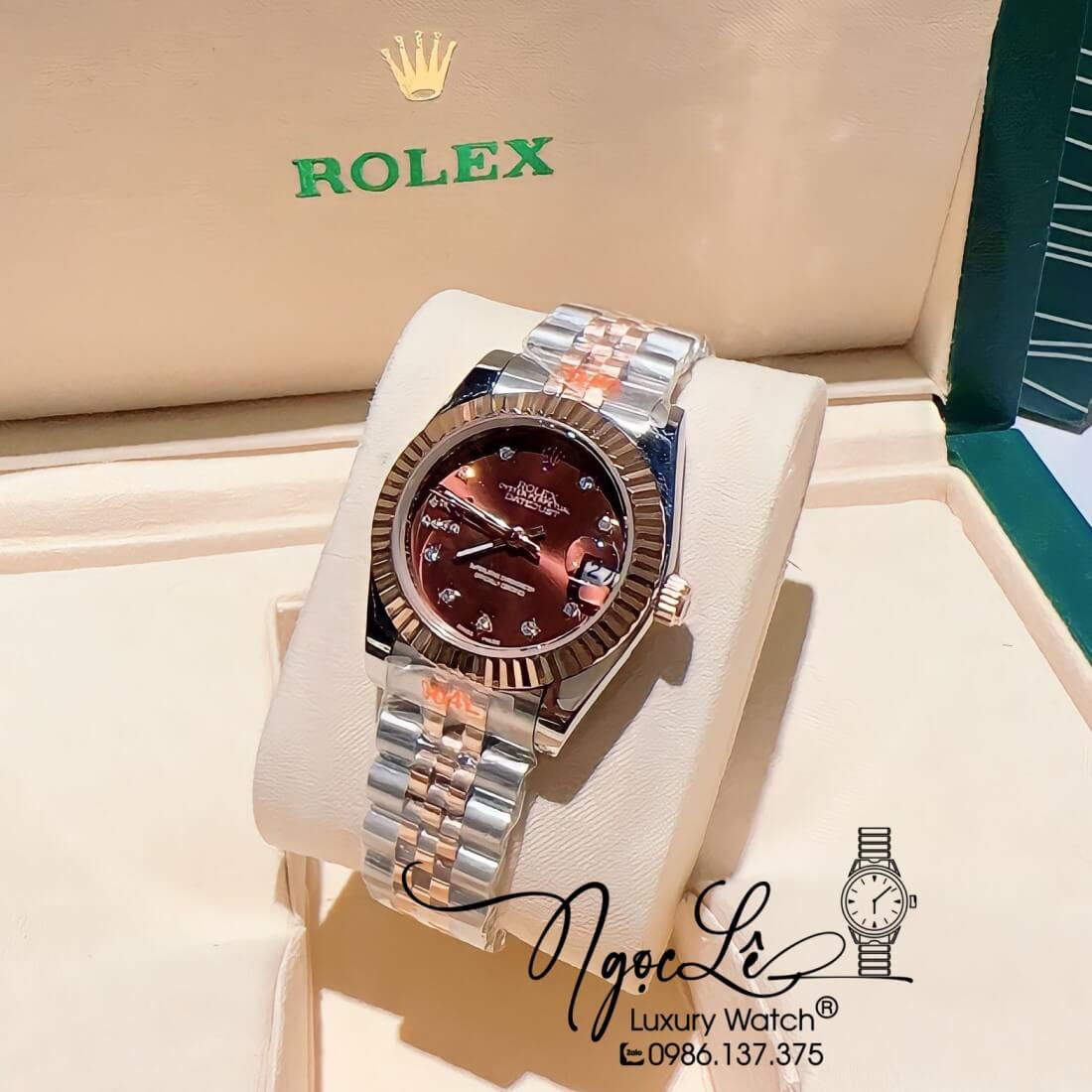 Đồng Hồ Nữ Rolex Datejust Máy Pin Niềng Khía 31mm Màu Demi Rose Mặt Nâu