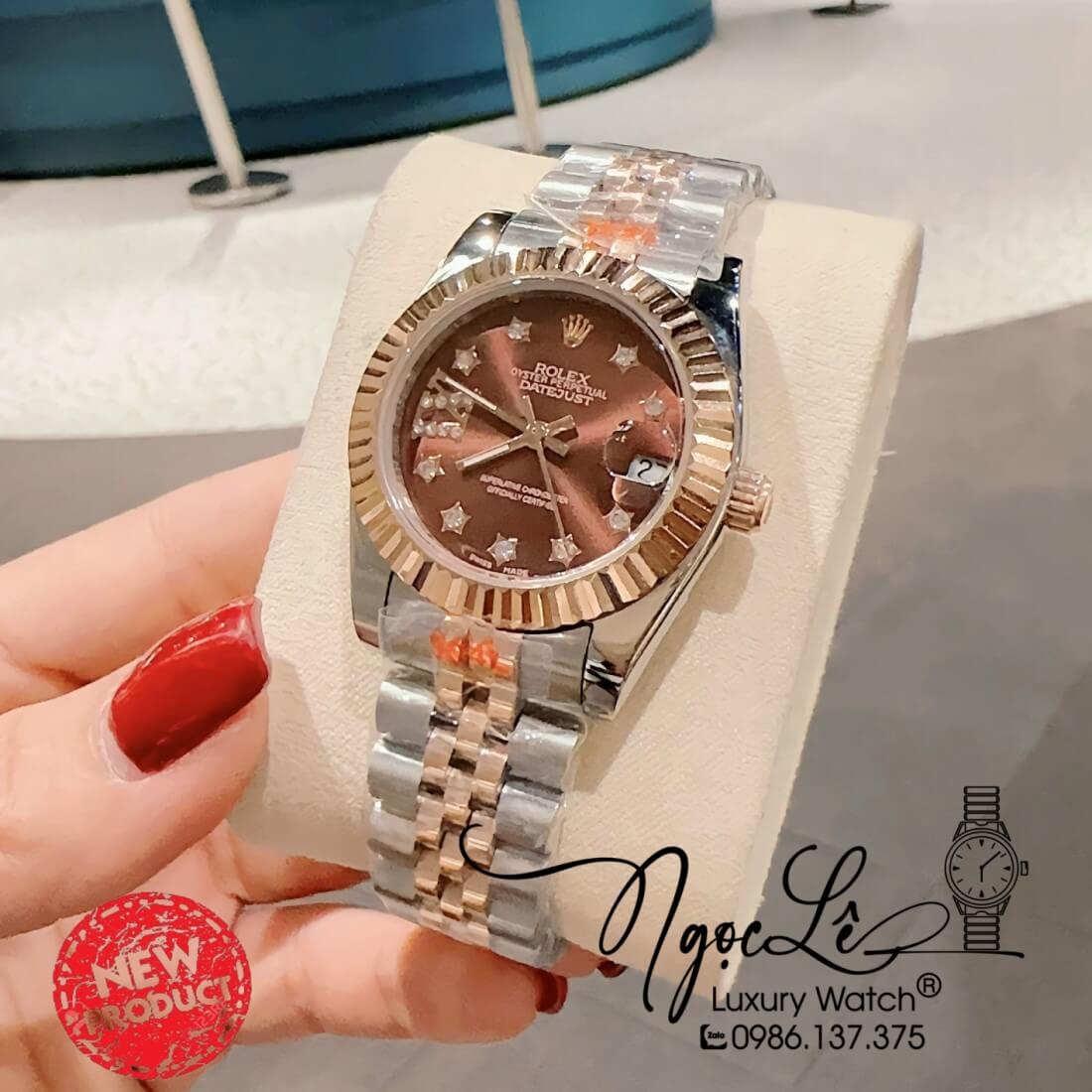 Đồng Hồ Nữ Rolex Datejust Máy Pin Niềng Khía 31mm Màu Demi Rose Mặt Nâu