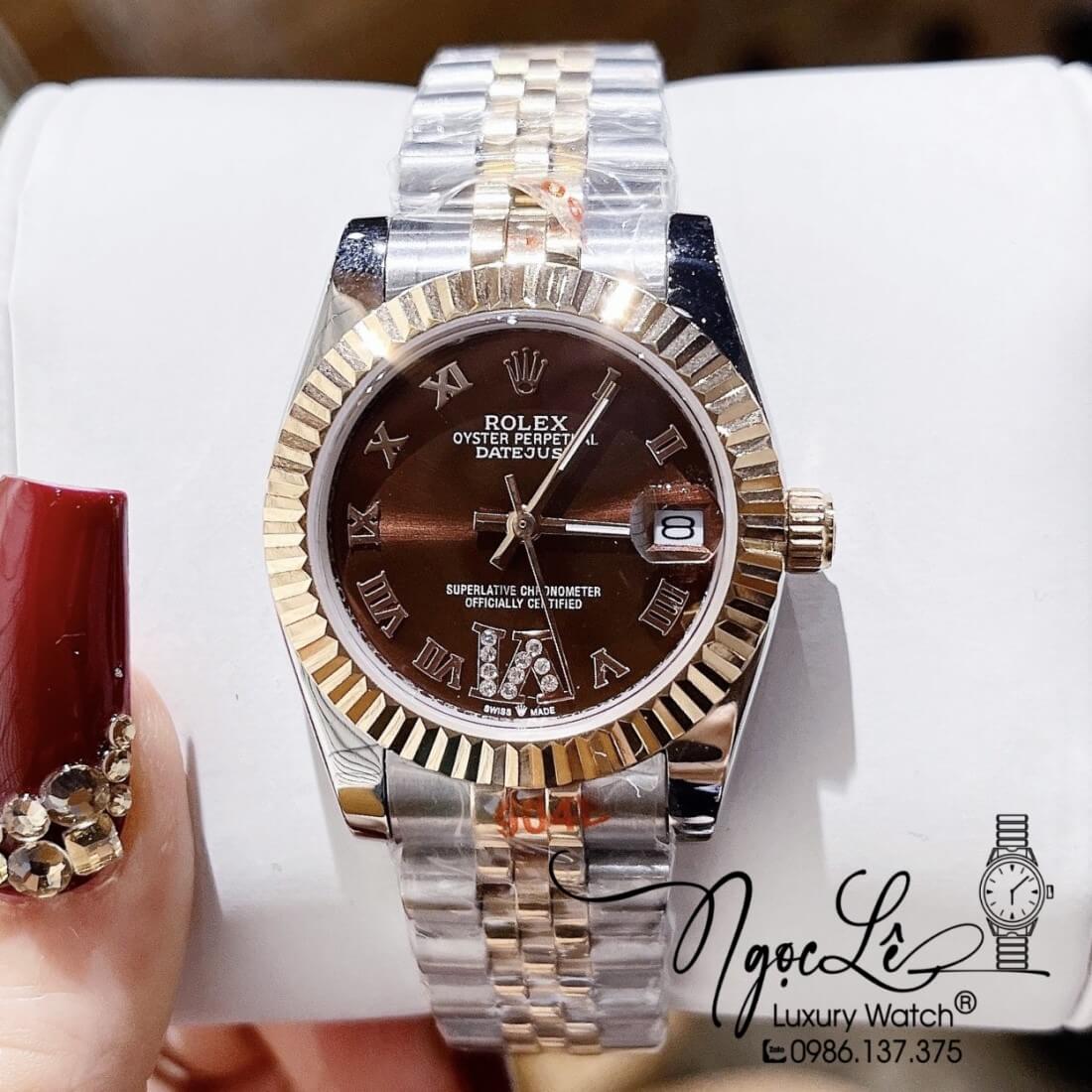 Đồng Hồ Nữ Rolex Datejust Máy Pin Niềng Khía 31mm Màu Demi Rose Mặt Nâu