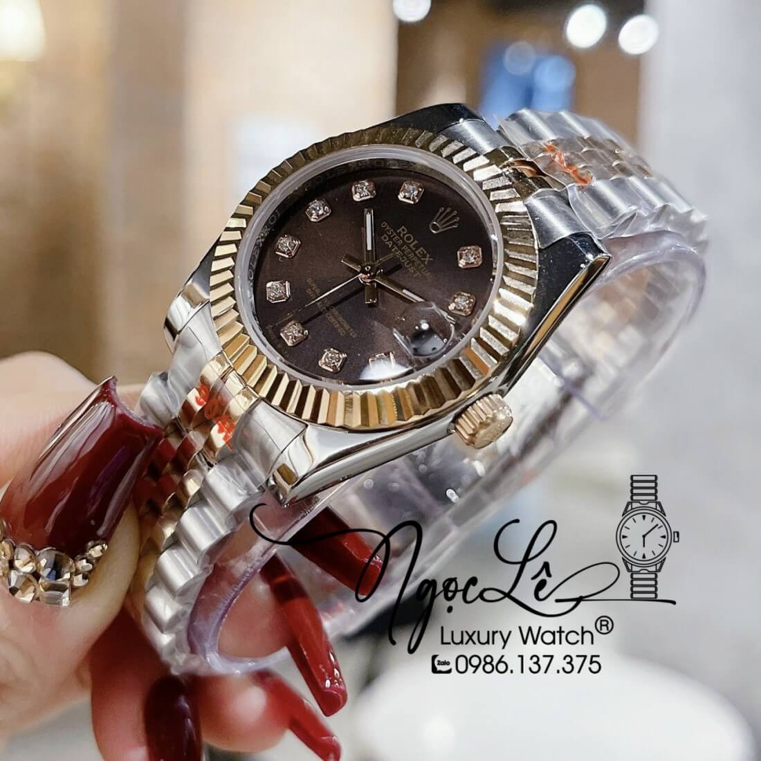 Đồng Hồ Nữ Rolex Datejust Máy Pin Niềng Khía 31mm Màu Demi Rose Mặt Nâu