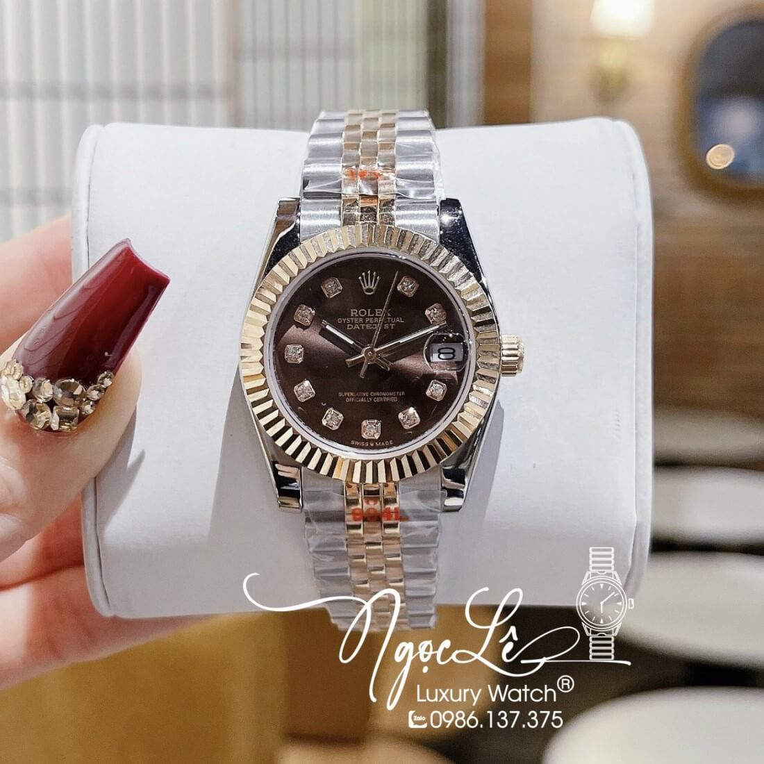 Đồng Hồ Nữ Rolex Datejust Máy Pin Niềng Khía 31mm Màu Demi Rose Mặt Nâu