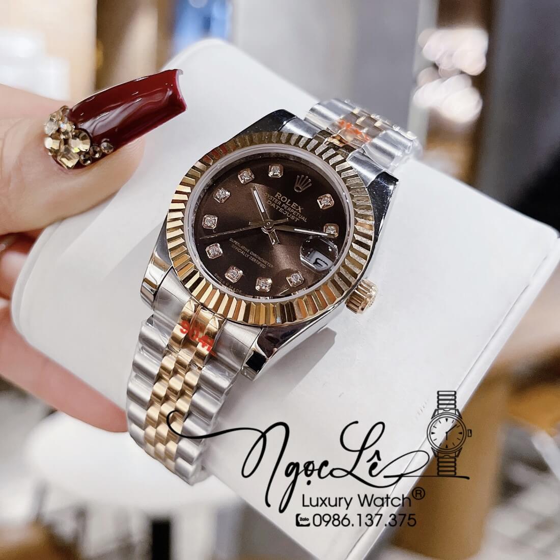 Đồng Hồ Nữ Rolex Datejust Máy Pin Niềng Khía 31mm Màu Demi Rose Mặt Nâu