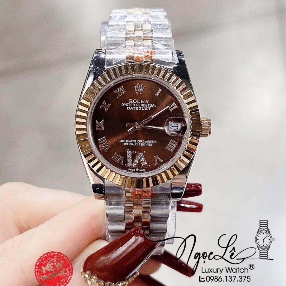 Đồng Hồ Nữ Rolex Datejust Máy Pin Niềng Khía 31mm Màu Demi Rose Mặt Nâu