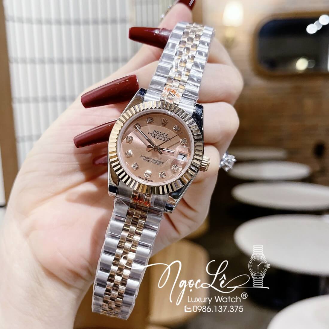 Đồng Hồ Nữ Rolex Datejust Máy Pin Niềng Khía 31mm Màu Demi Rose