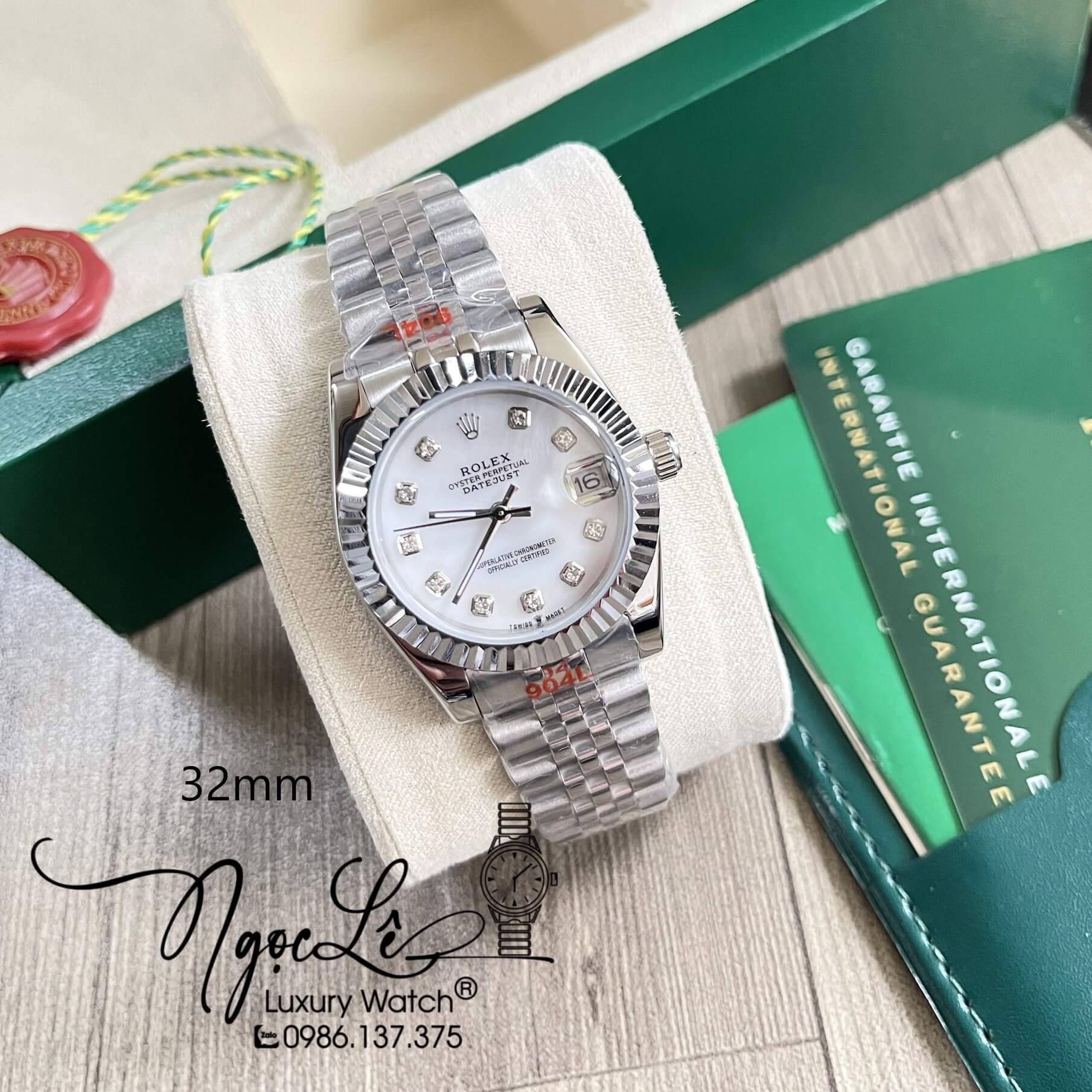 Đồng Hồ Nữ Rolex Datejust Máy Pin Niềng Khía 31mm Màu Bạc Mặt Xà Cừ