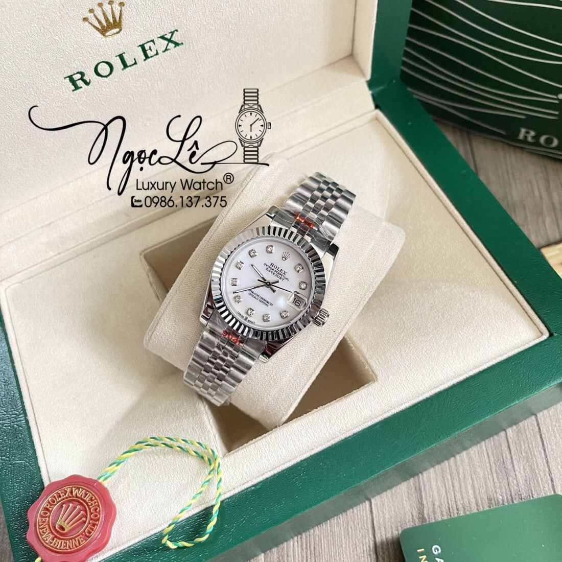 Đồng Hồ Nữ Rolex Datejust Máy Pin Niềng Khía 31mm Màu Bạc Mặt Xà Cừ