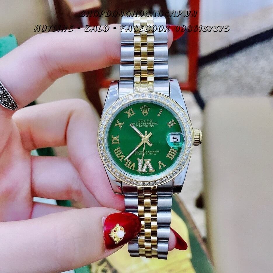 Đồng Hồ Rolex Nữ Demi Vàng Mặt Xanh 32mm Automatic