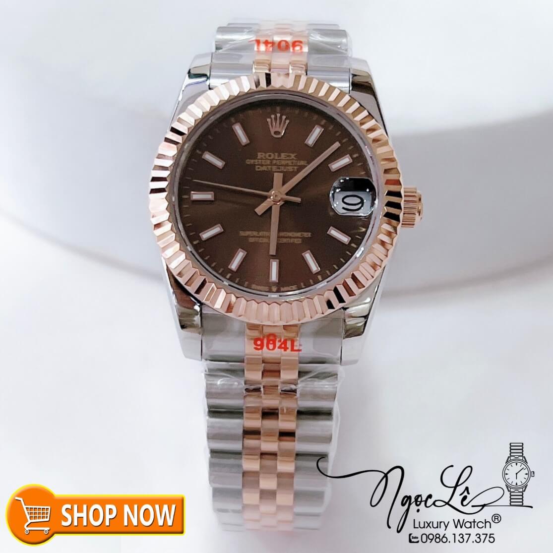 Đồng Hồ Rolex Datejust Nữ Máy Cơ Tự Động Demi Rose Mặt Nâu Size 31mm