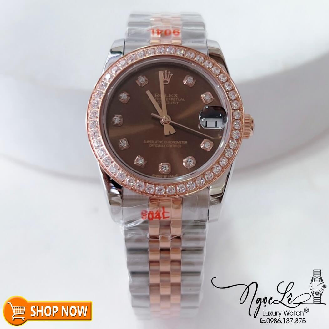 Đồng Hồ Rolex Datejust Nữ Máy Cơ Tự Động Demi Rose Mặt Nâu Đính Đá Size 31mm