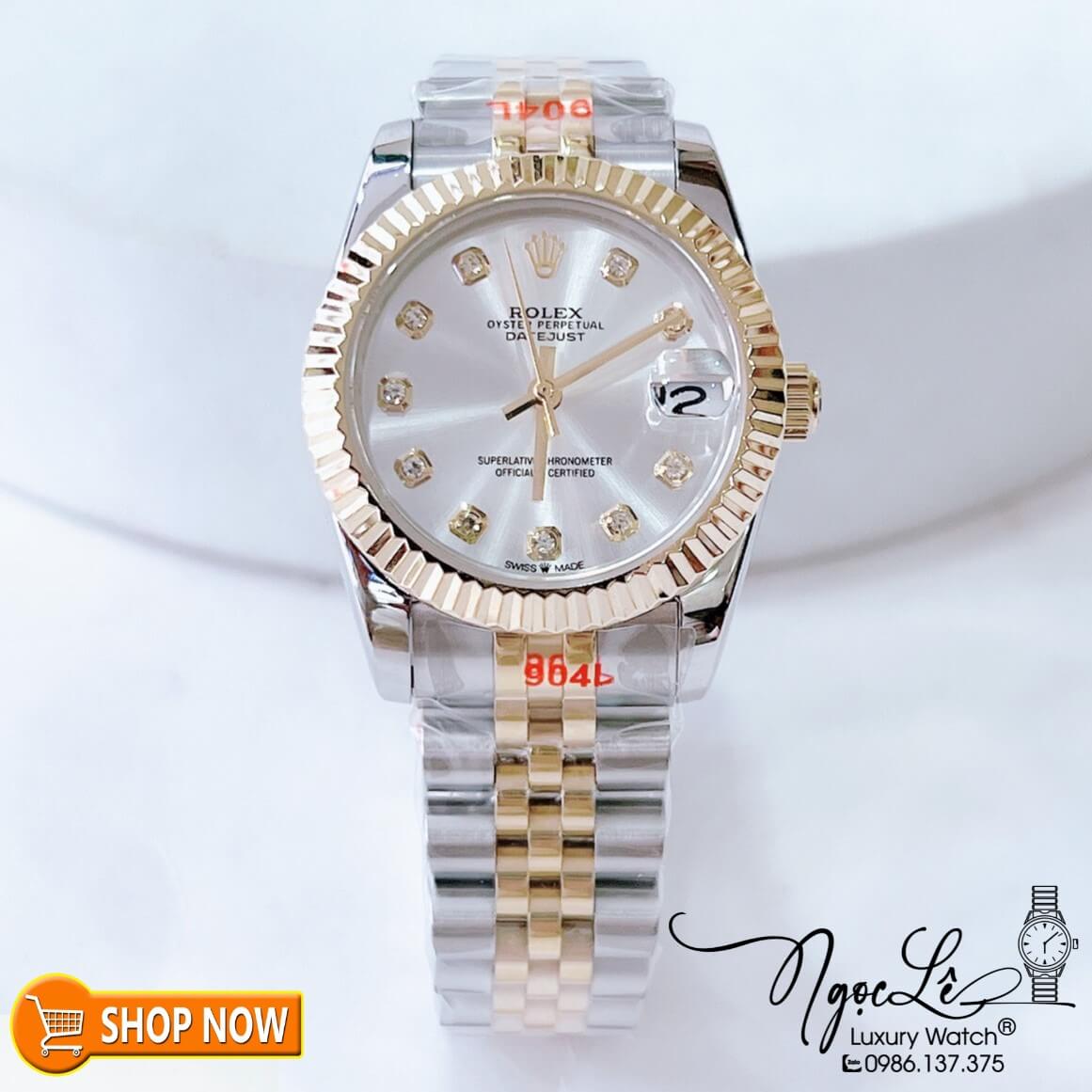 Đồng Hồ Rolex Datejust Nữ Máy Cơ Tự Động Demi Vàng Mặt Trắng Size 31mm