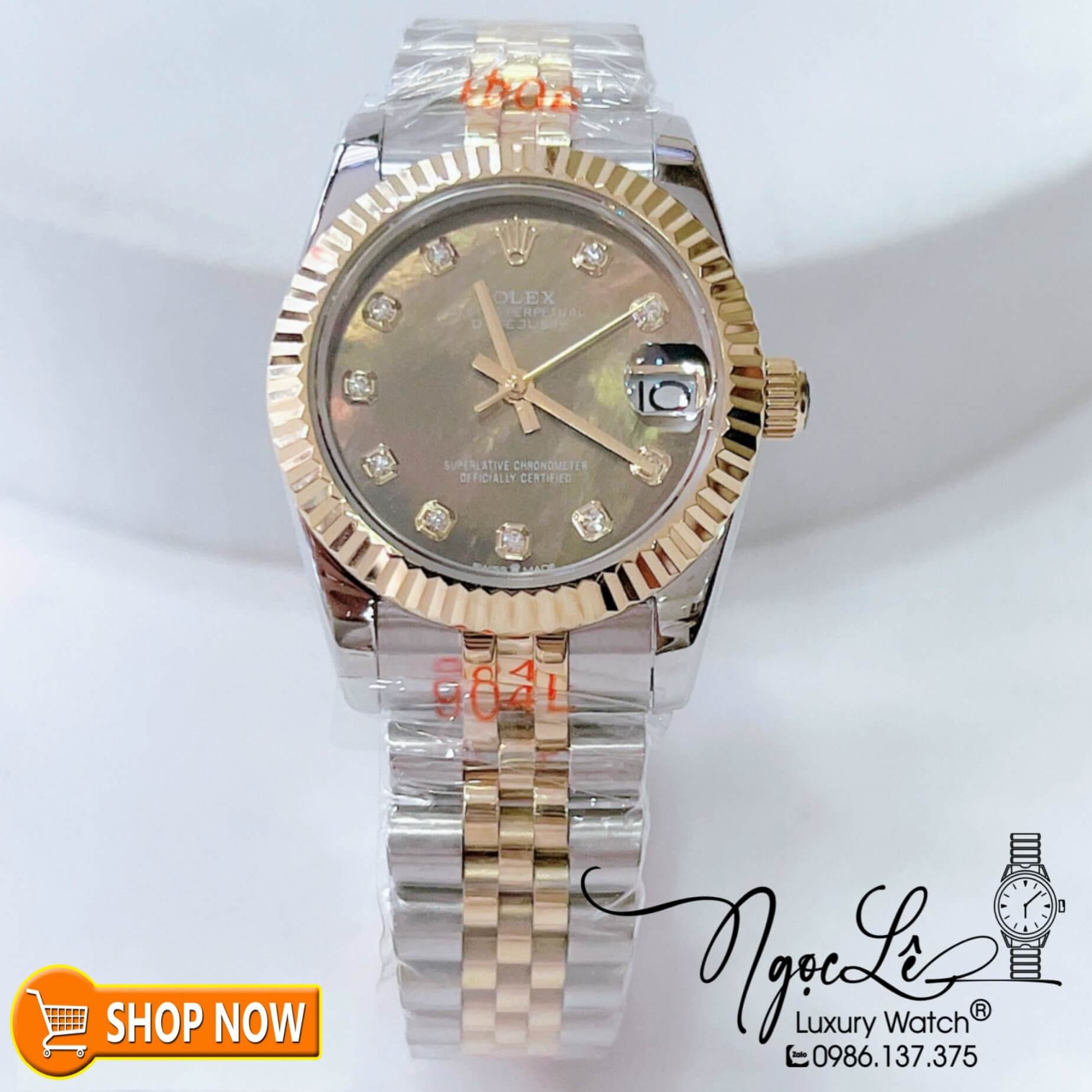 Đồng Hồ Rolex Datejust Nữ Máy Cơ Tự Động Demi Vàng Mặt Xám Vàng Xà Cừ Size 31mm