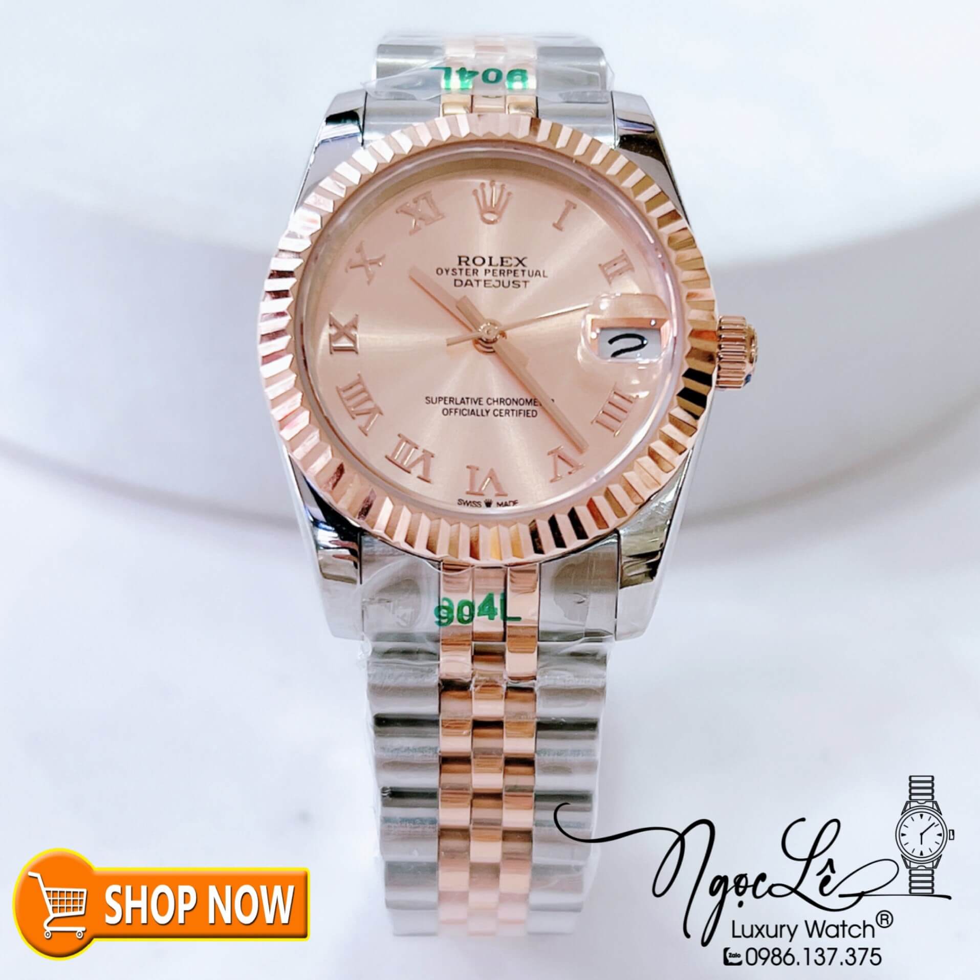 Đồng Hồ Rolex Datejust Nữ Máy Cơ Tự Động Demi Mặt Rose Số La Mã Size 31mm