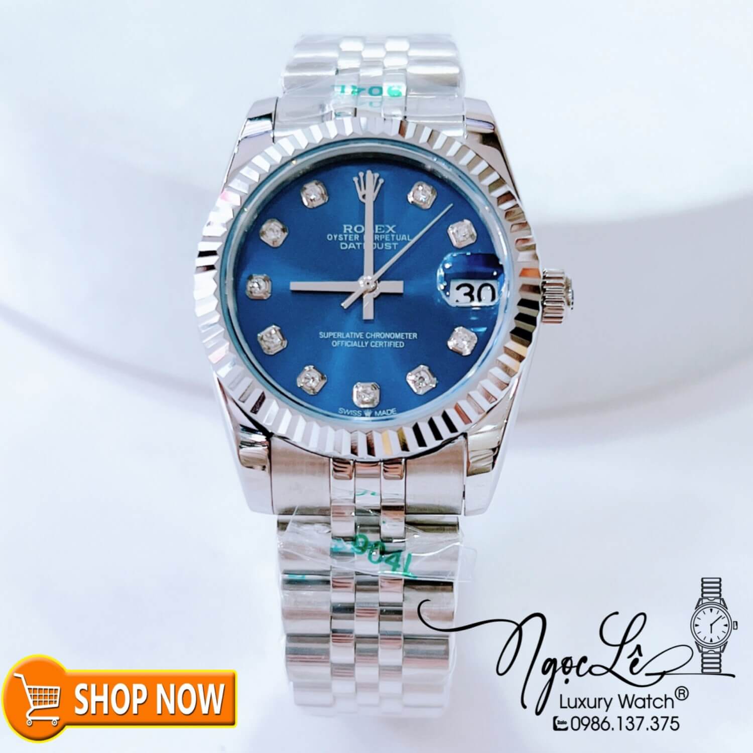 Đồng Hồ Rolex Datejust Nữ Máy Cơ Tự Động Dây Bạc Mặt Xanh Dương Size 31mm