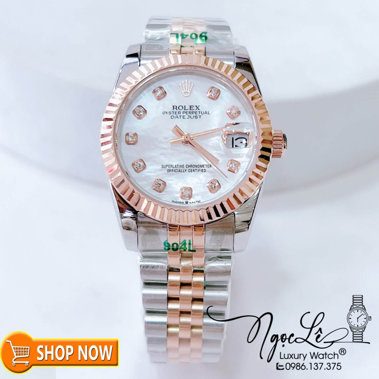 Đồng Hồ Rolex Datejust Nữ Máy Cơ Tự Động Dây Demi Rose Mặt Trắng Xà Cừ Size 31mm