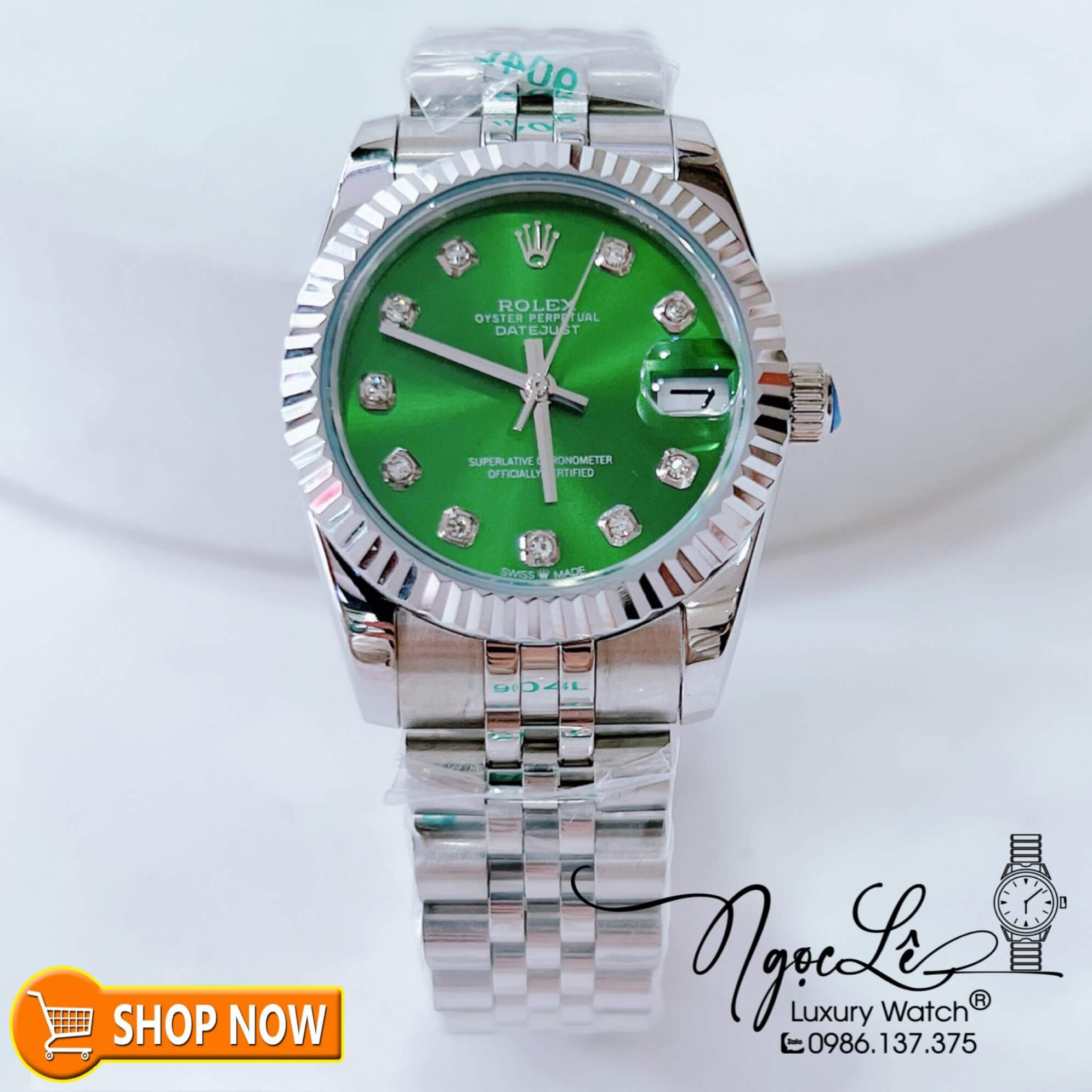 Đồng Hồ Rolex Datejust Nữ Máy Cơ Tự Động Dây Bạc Mặt Xanh Lá Size 31mm