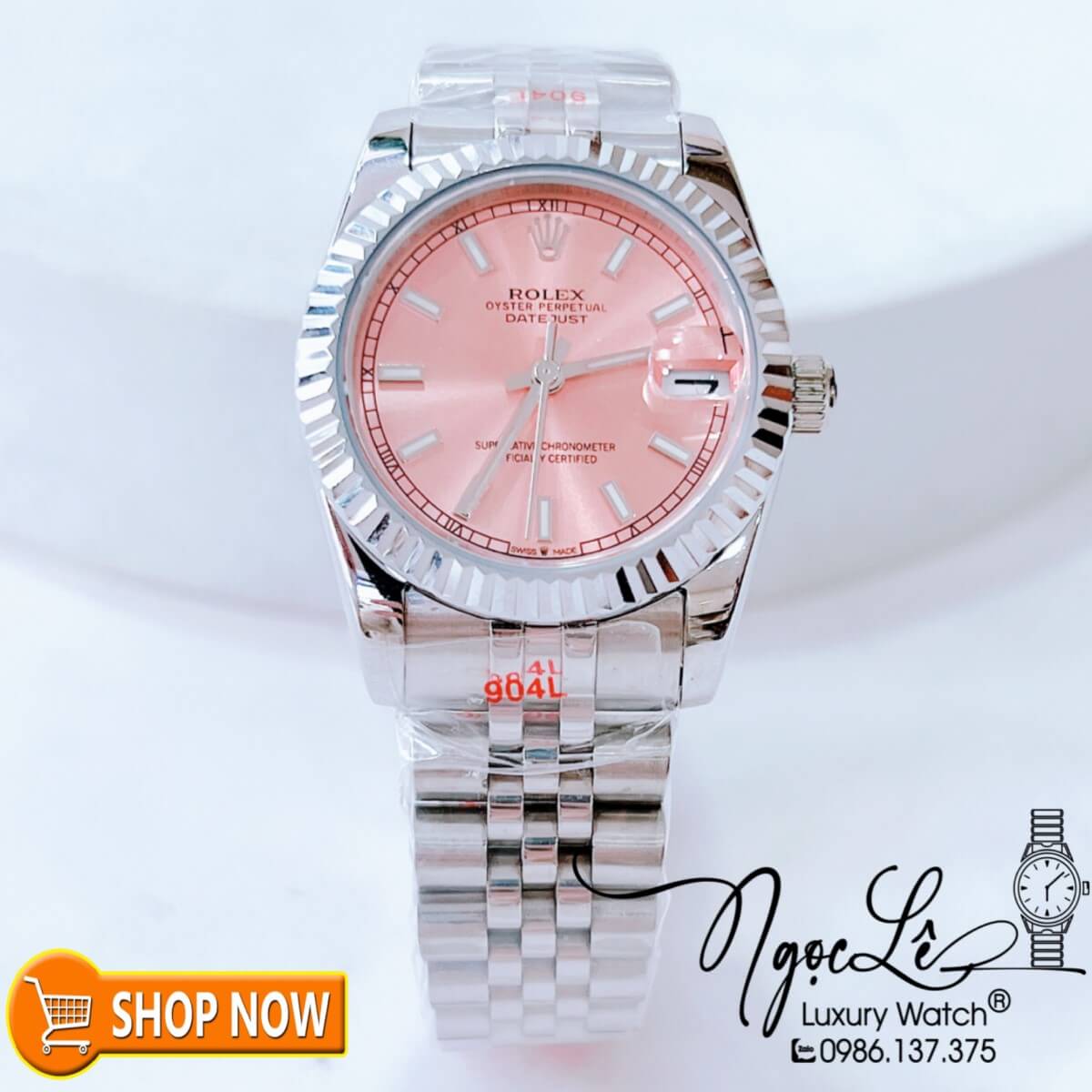 Đồng Hồ Rolex Datejust Nữ Máy Cơ Tự Động Dây Bạc Mặt Hồng Phản Quang Size 31mm