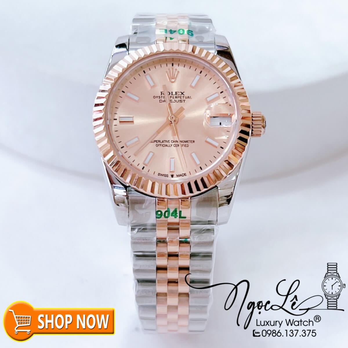 Đồng Hồ Rolex Datejust Nữ Máy Cơ Tự Động Dây Demi Mặt Rose Phản Quang Size 31mm