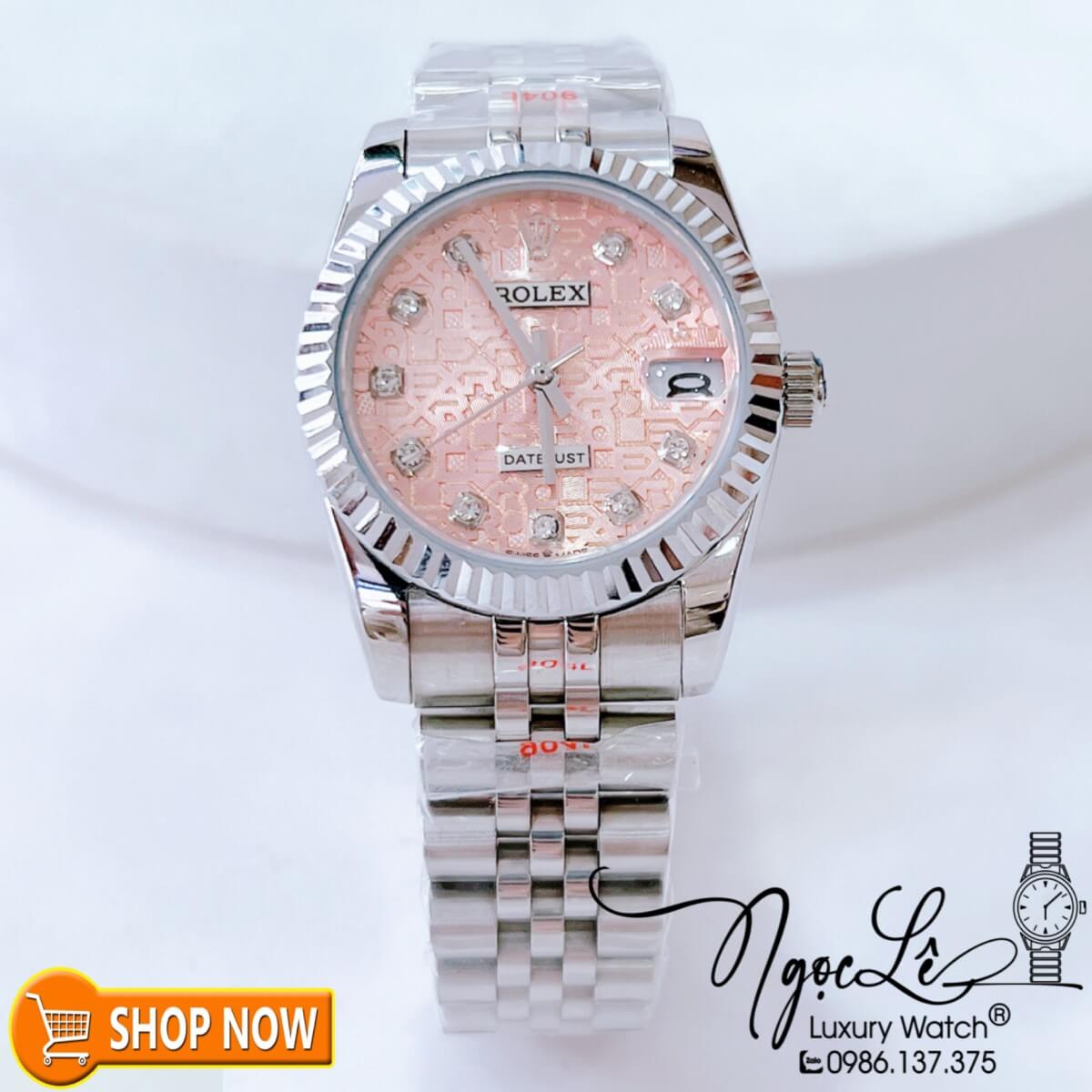 Đồng Hồ Rolex Datejust Nữ Máy Cơ Tự Động Dây Bạc Mặt Vi Tính Hồng Size 31mm