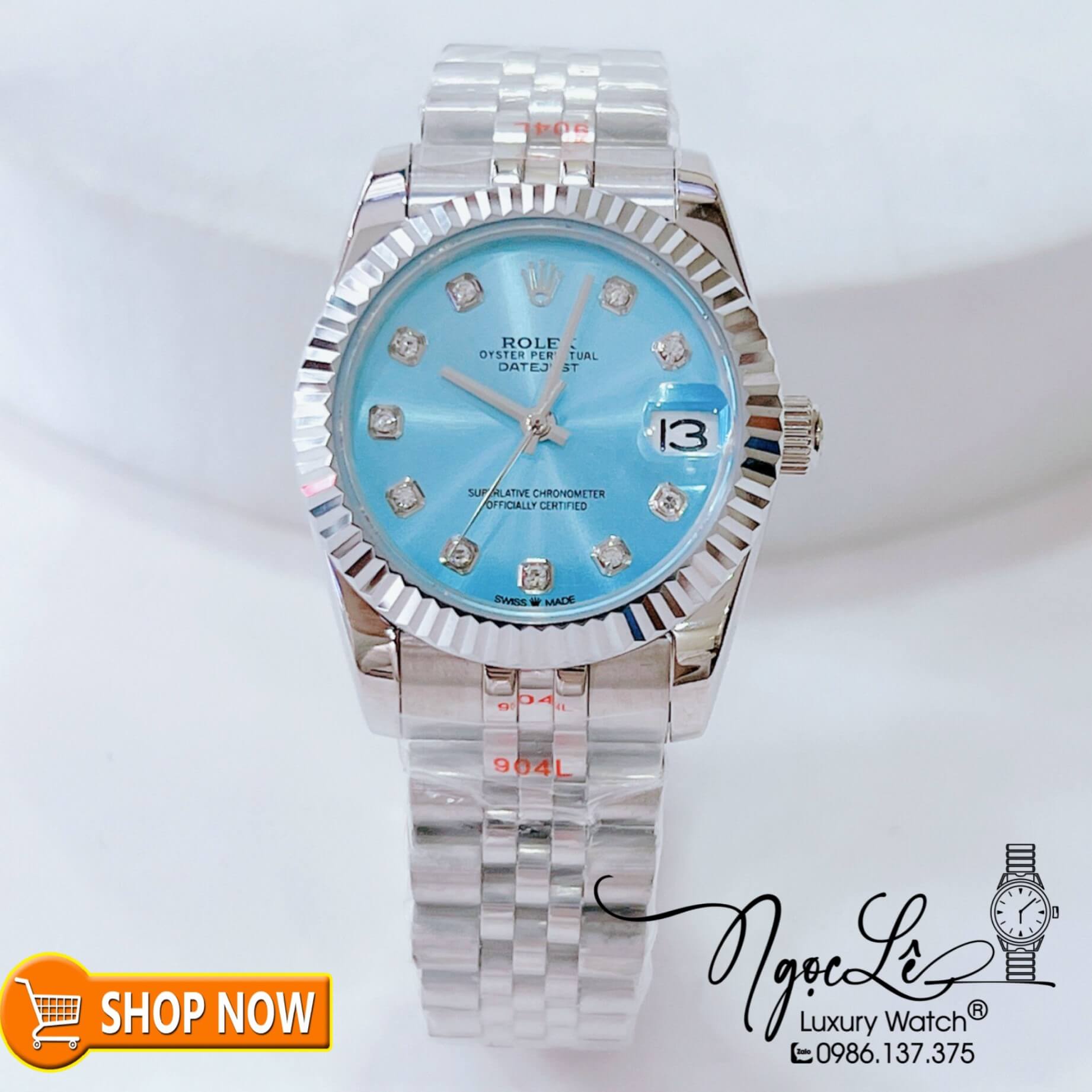 Đồng Hồ Rolex Datejust Nữ Máy Cơ Tự Động Bạc Mặt Xanh Biển Size 31mm