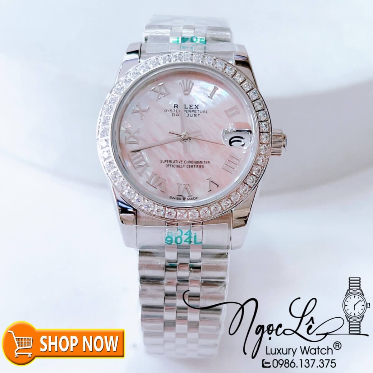 Đồng Hồ Rolex Datejust Nữ Máy Cơ Tự Động Bạc Mặt Hồng Xà Cừ Số La Mã Size 31mm