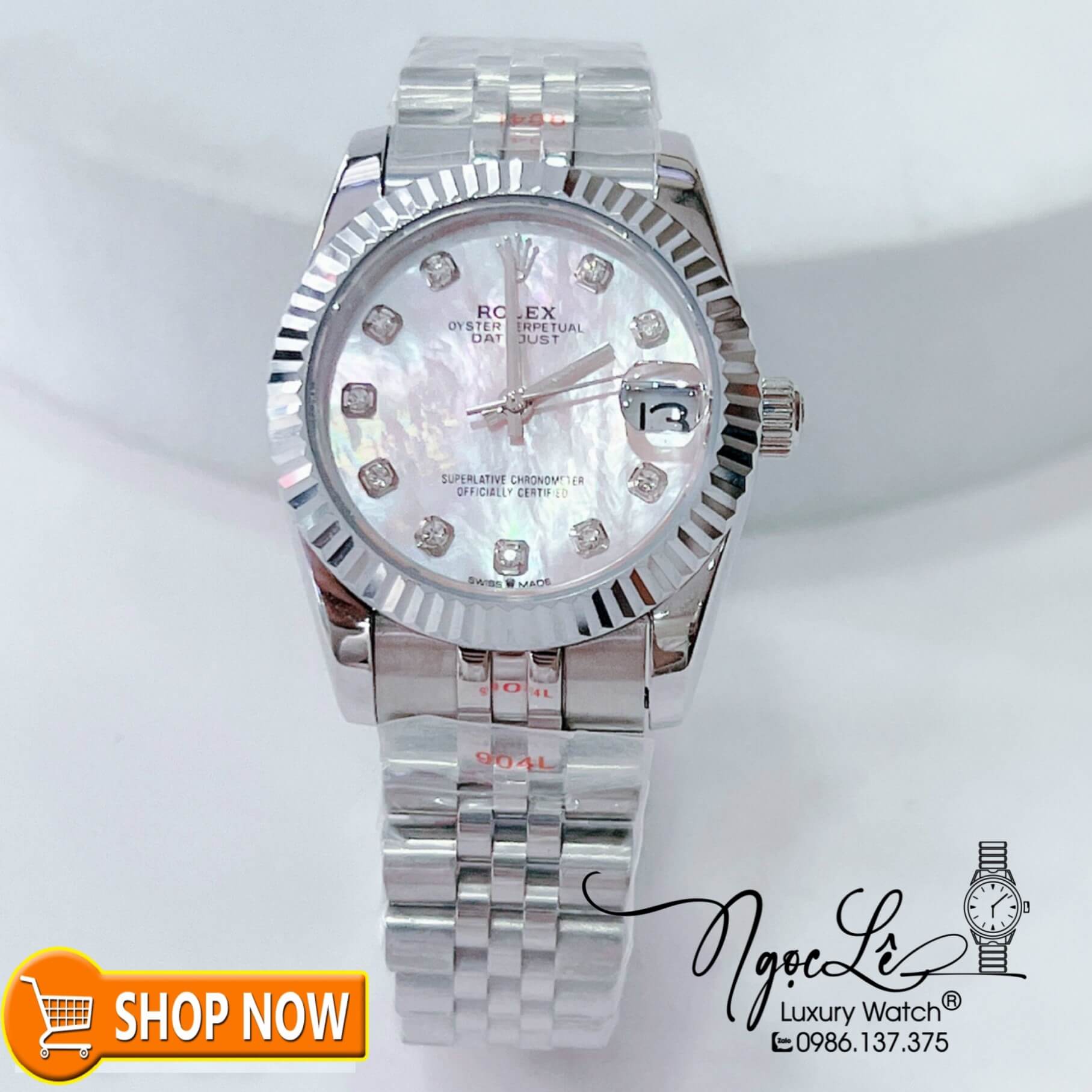 Đồng Hồ Rolex Datejust Nữ Máy Cơ Tự Động Bạc Mặt Trắng Xà Cừ Size 31mm