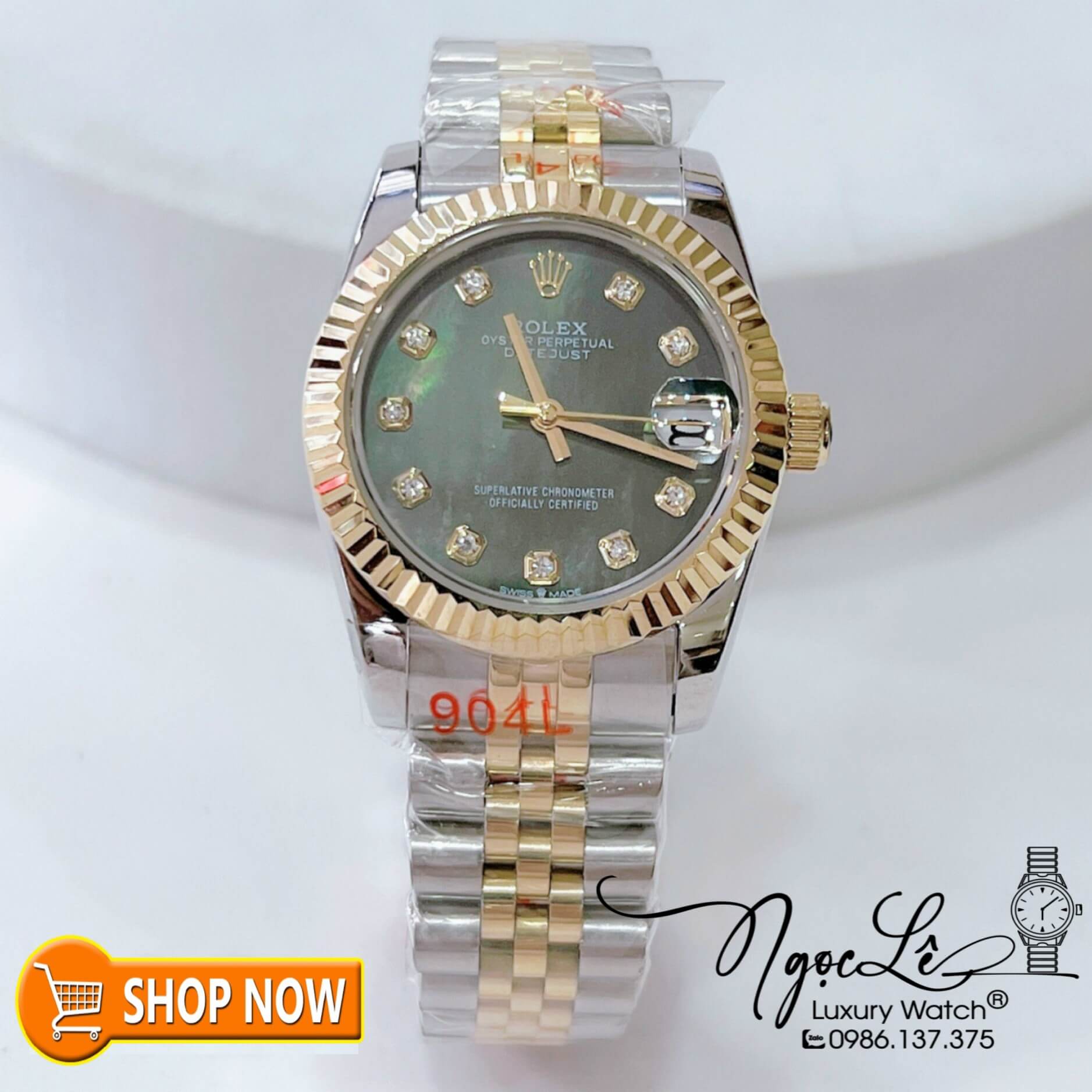 Đồng Hồ Rolex Datejust Nữ Máy Cơ Tự Động Demi Vàng Mặt Xám Xà Cừ Size 31mm