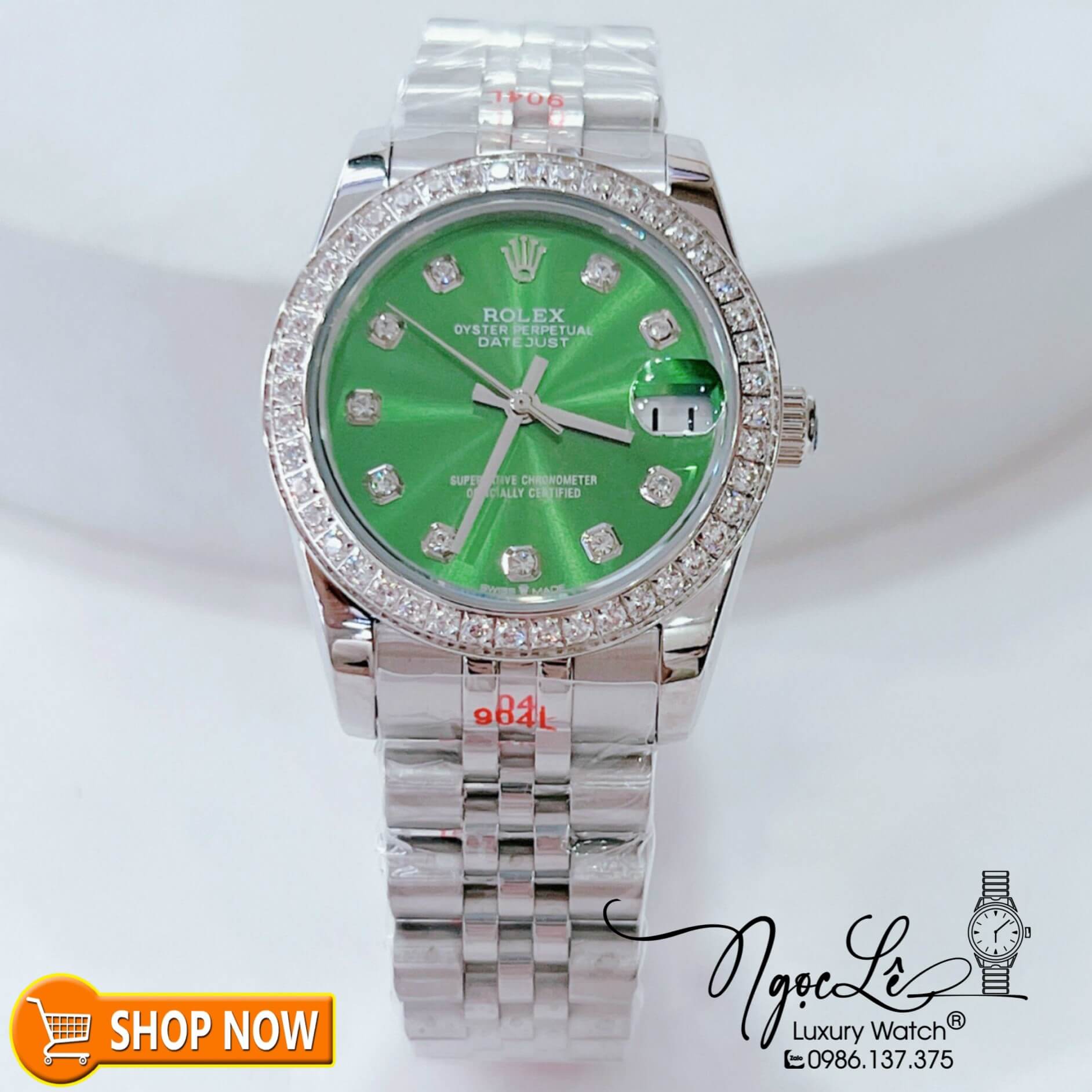 Đồng Hồ Rolex Datejust Nữ Máy Cơ Tự Động Bạc Mặt Xanh Lá Đính Đá Size 31mm