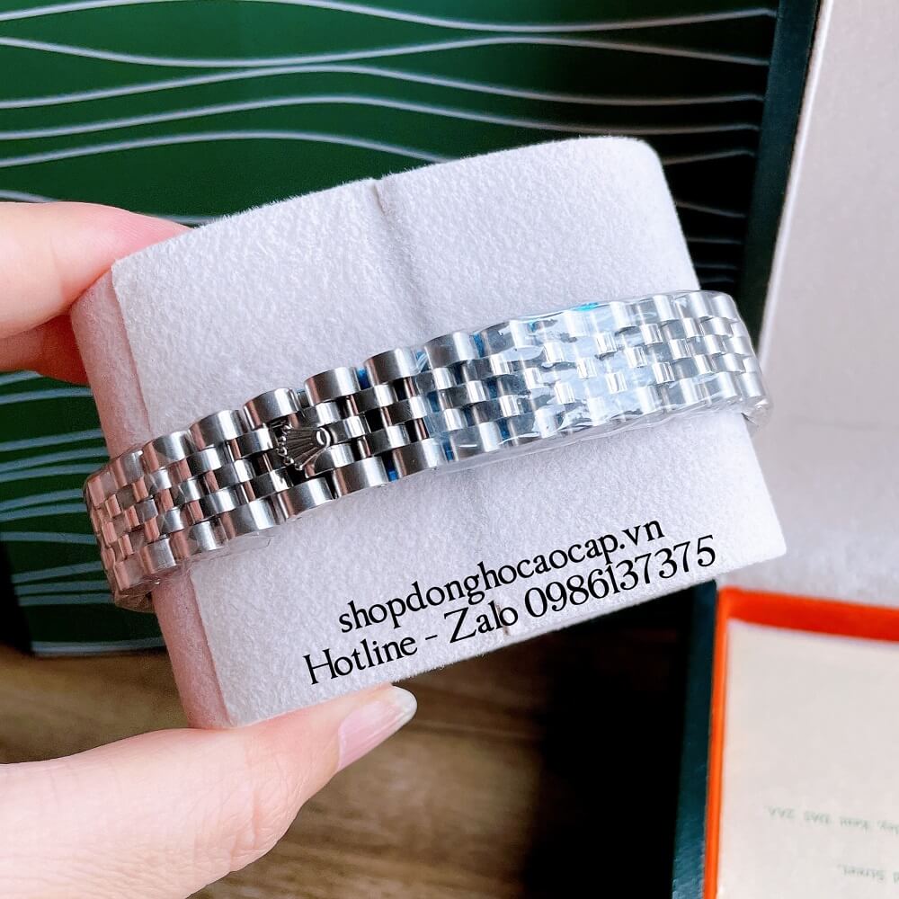 Đồng Hồ Nữ Rolex Pin Mặt Bông Hoa Bạc Xanh Lá 32mm