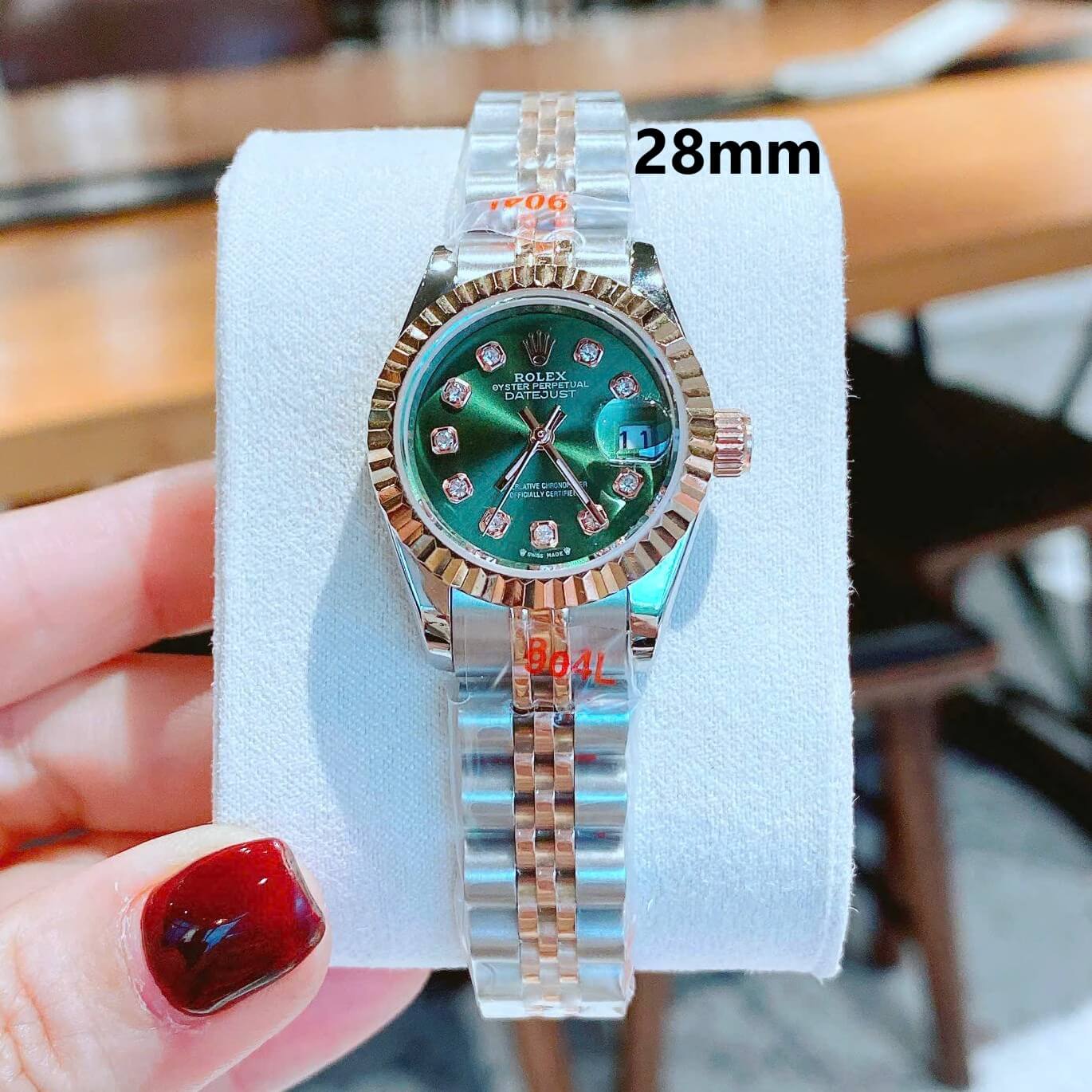 Đồng Hồ Nữ Rolex Datejust Máy Pin Size 28mm - Màu Demi Rose Mặt Xanh