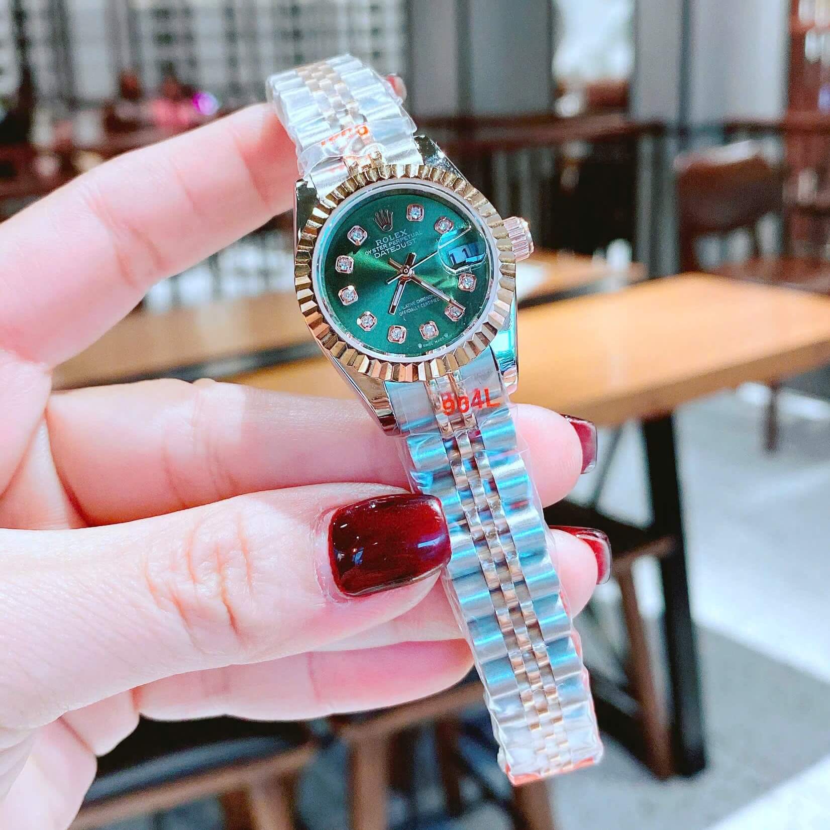 Đồng Hồ Nữ Rolex Datejust Máy Pin Size 28mm - Màu Demi Rose Mặt Xanh