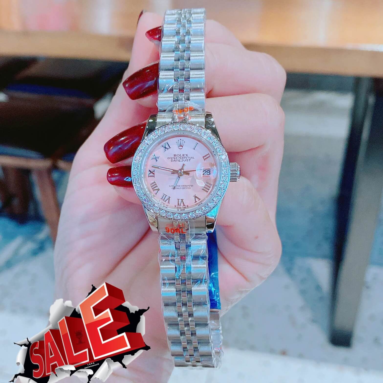 Đồng Hồ Nữ RoLex Datejust Máy Pin Size 28mm – Dây Bạc Mặt Hồng Viền Đính Đá