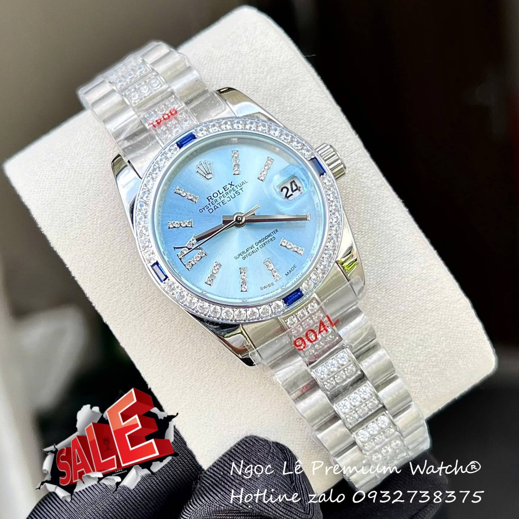 Đồng Hồ RoLex Datejust Nữ Siêu Cấp Đính Đá Trắng Mặt Xanh Water Size 31mm - Quartz Japan