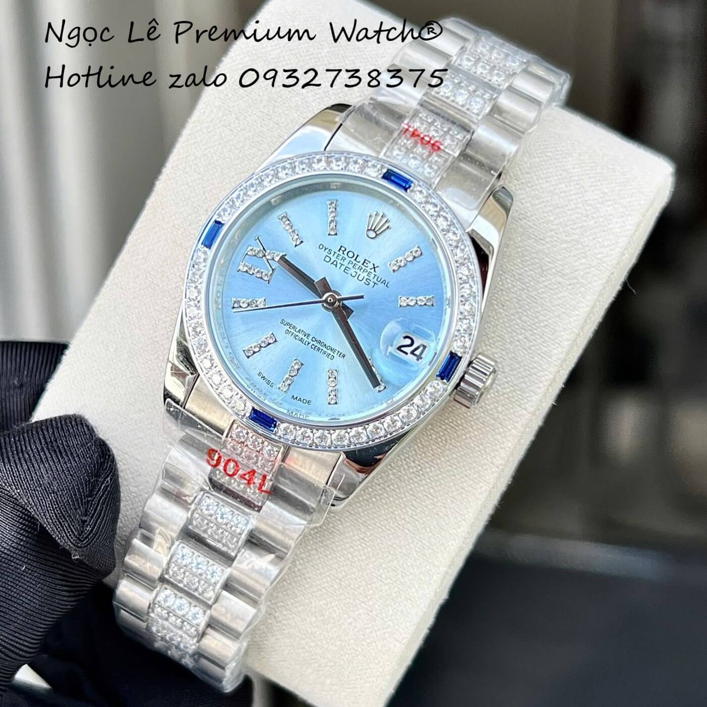 Đồng Hồ RoLex Datejust Nữ Siêu Cấp Đính Đá Trắng Mặt Xanh Water Size 31mm - Quartz Japan