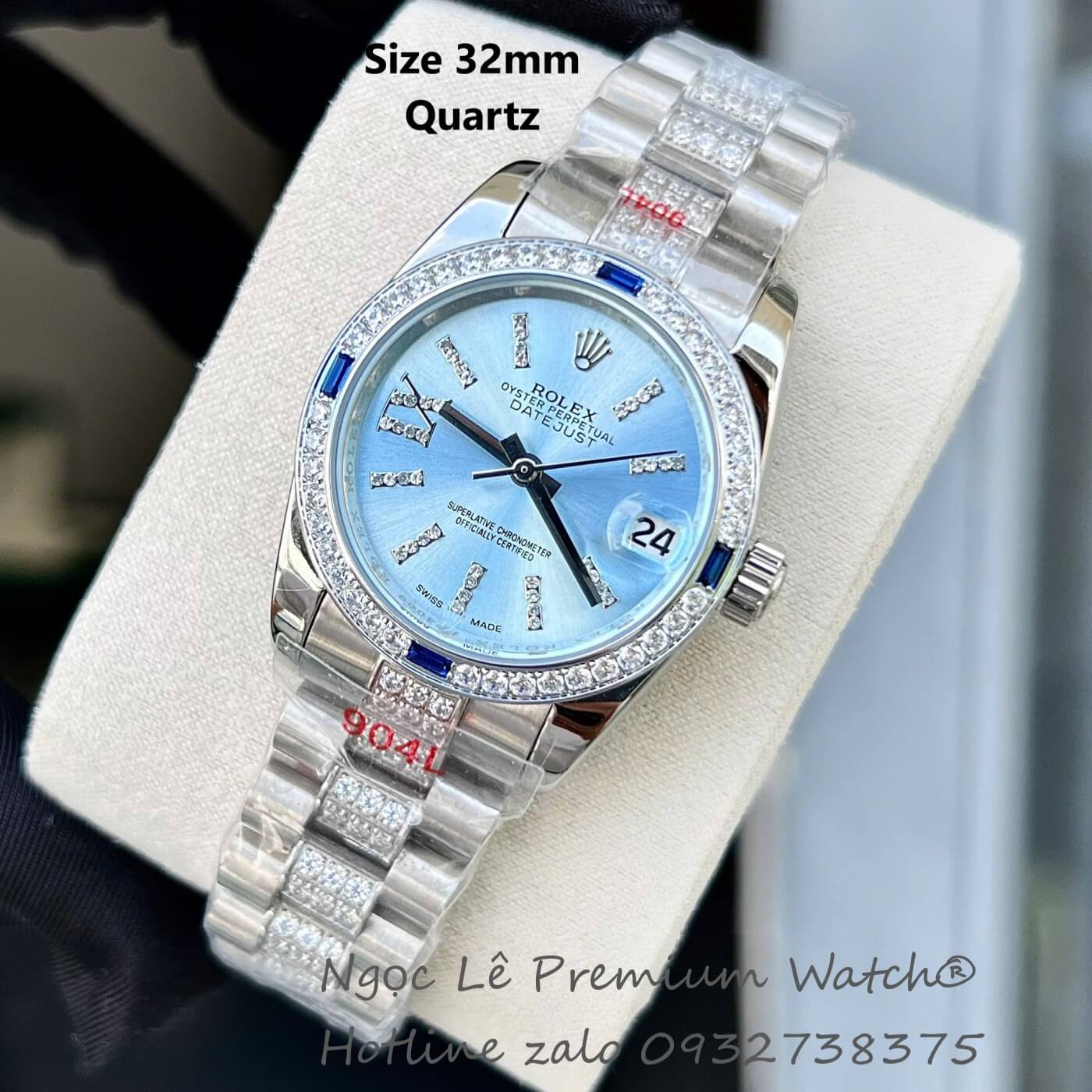 Đồng Hồ RoLex Datejust Nữ Siêu Cấp Đính Đá Trắng Mặt Xanh Water Size 31mm - Quartz Japan