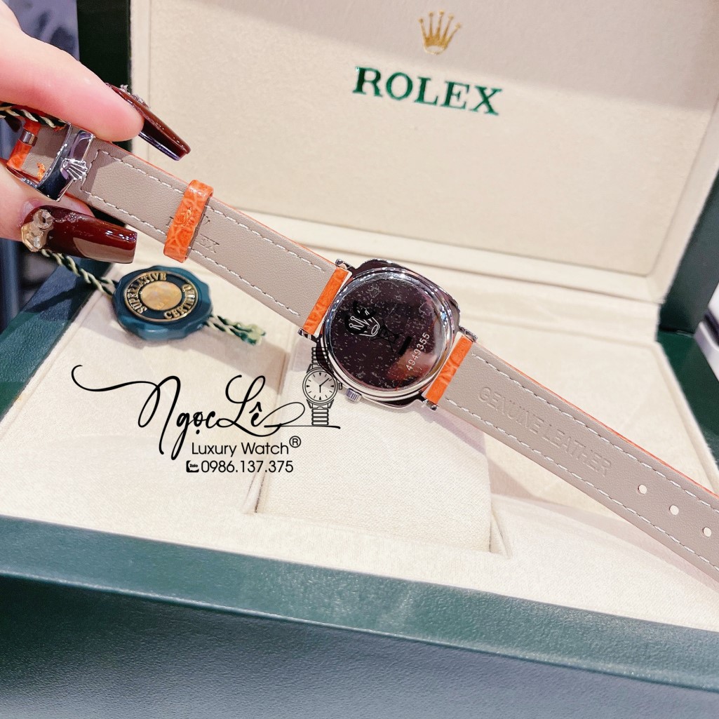 Đồng Hồ Rolex Nữ Mặt Đính Đá Dây Da Màu Cam Vỏ Gold 33mm