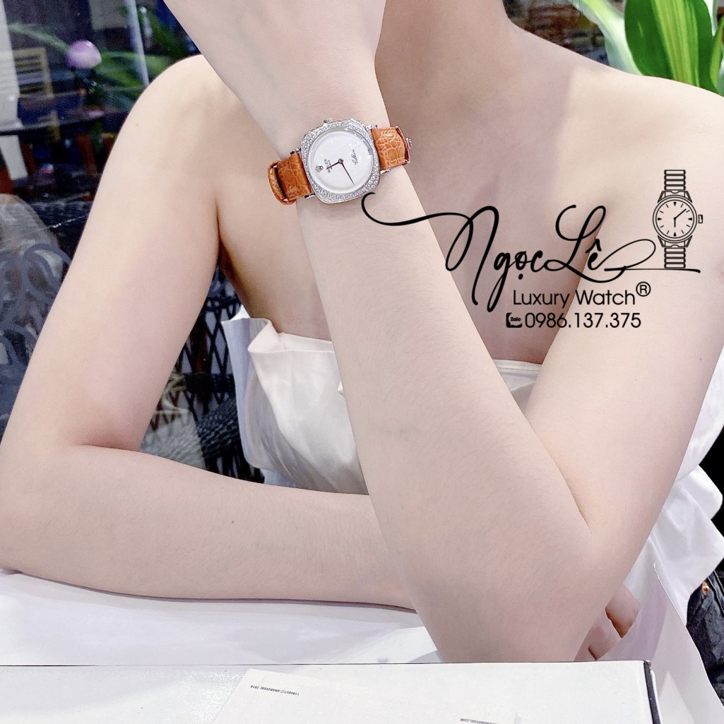 Đồng Hồ Rolex Nữ Mặt Đính Đá Dây Da Màu Cam Vỏ Gold 33mm
